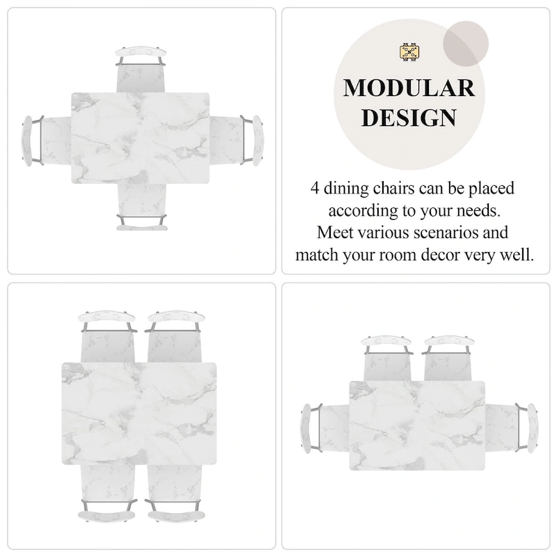 VECELO Dining Table Set, Kitchen Table with 2/4 Chairs, Metal and Wood Rectangular 3/5-Piece Dining Set