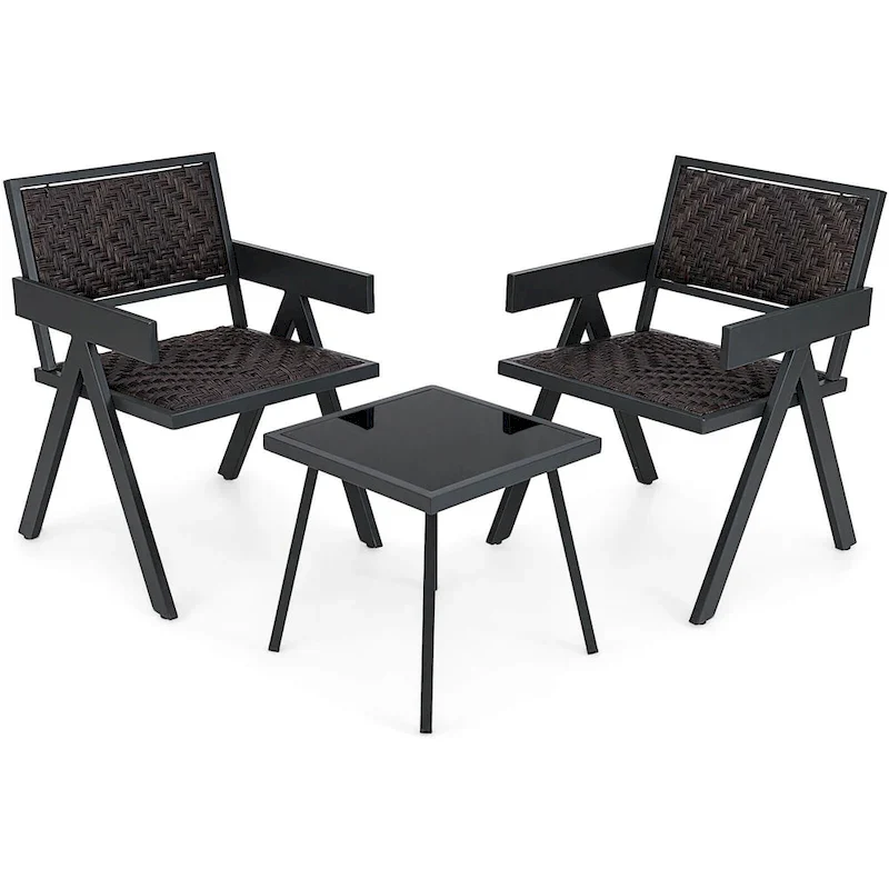 Costway 3 PCS Patio Wicker Chair Set, Rattan Furniture Set with Quick - See Details