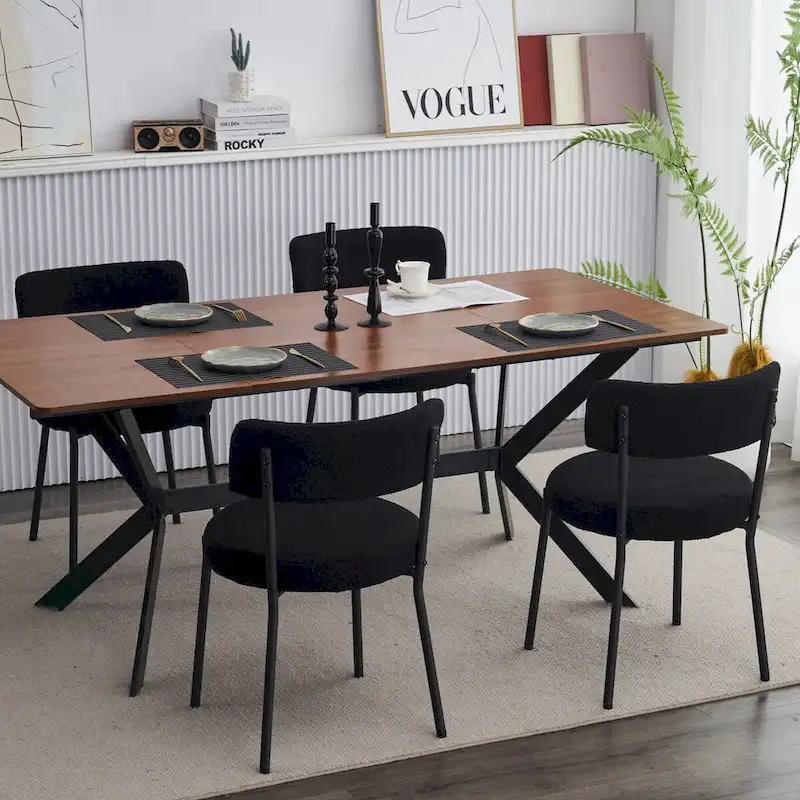 Set of 4 Teddy Fabric Upholstered with Metal Frame