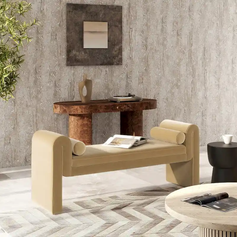 Mason 60.5 Transtional Velvet Upholstered Arched Arm Entryway Bench