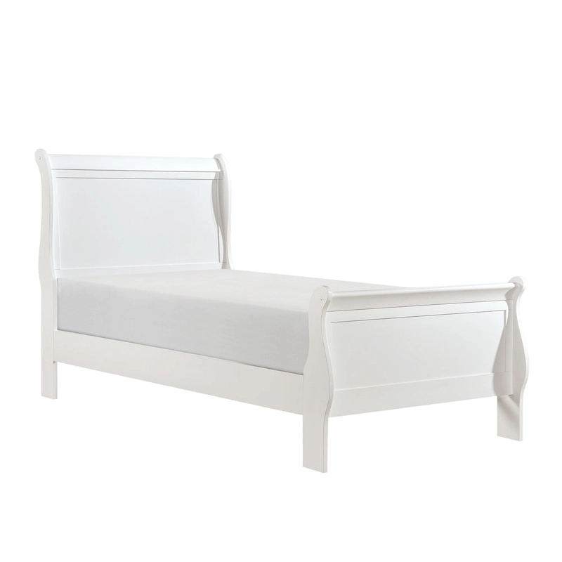 Vele Twin Size Bed with Panel Headboard, Sleigh Design, White Wood Finish