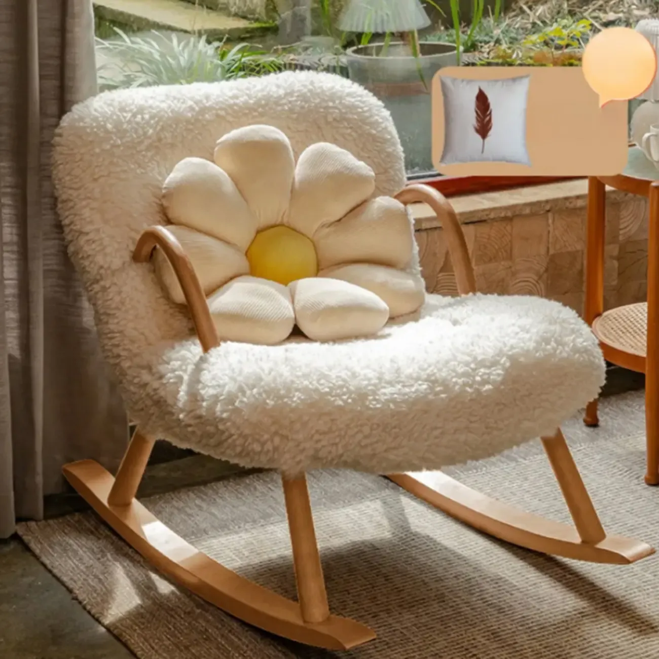 Vintage Flannel Upholstered Wood Rocking Chair