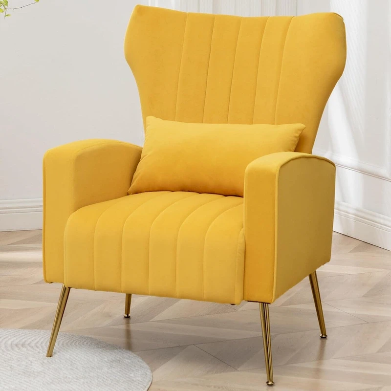 HOMYKA Accent Chair Upholstered Velvet Wingback Armchair with Pillows