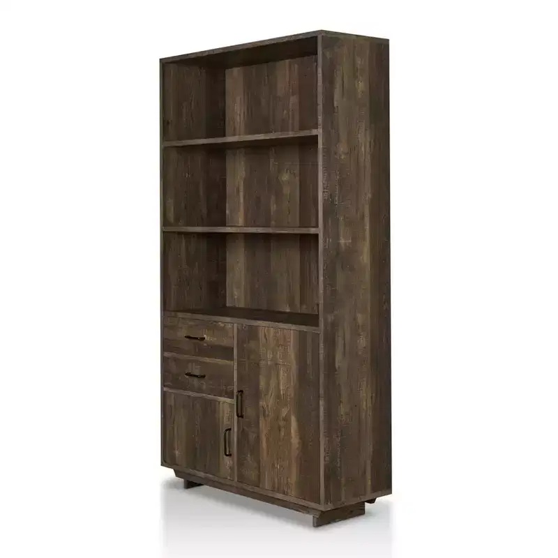 HOMES: Inside + Out 69.8" Tappan Bookcase with Cabinet Reclaimed Oak: Farmhouse Style, 5 Shelves, 2 Drawers