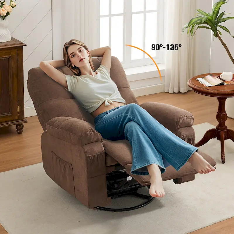 360 Linen Swivel Rocker Recliner with Side Pockets