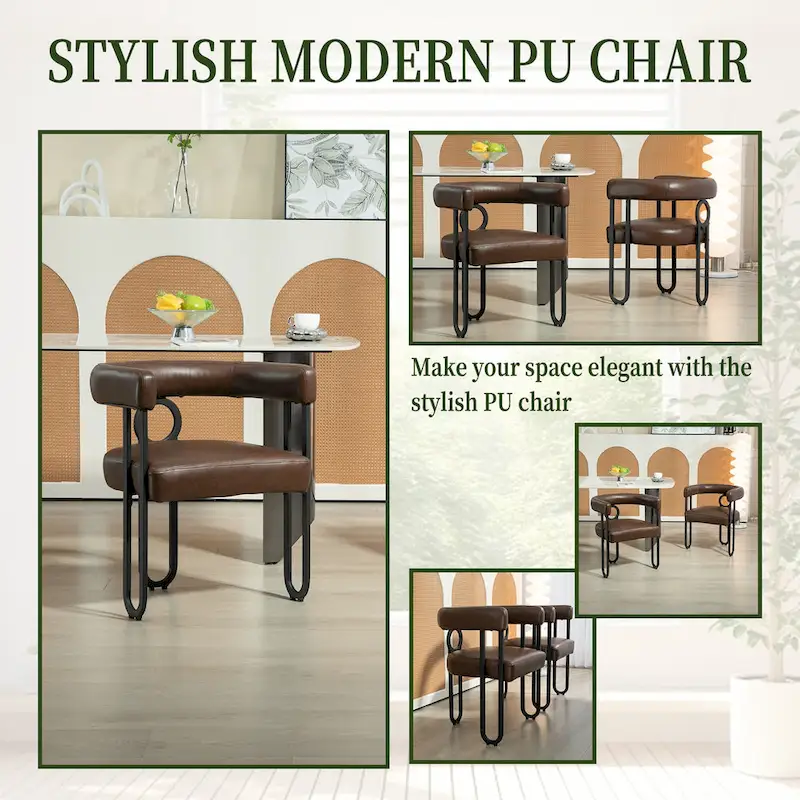 2 PCS PU Leather Upholstered Dining Chair Set wMetal Legs