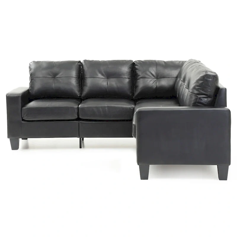 L-Shape Sectional Sofa - Black Faux Leather, Tufted, Pocket Coil, 82W x 35H, Compact Design