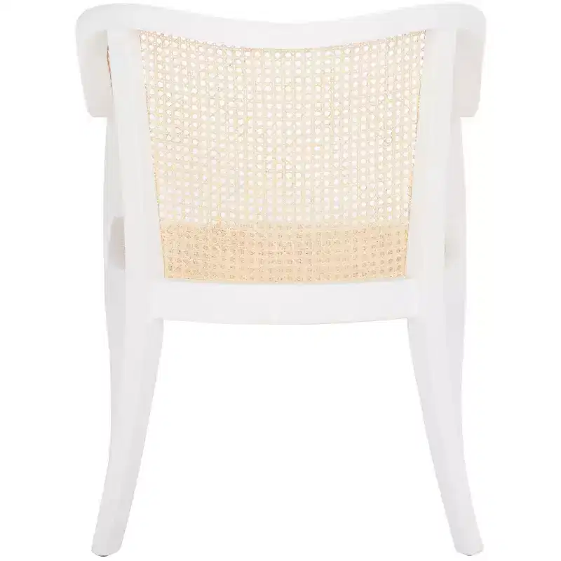 Cane Dining Arm Chair – Elm Wood Frame, Curved Back, White, 275 lb Capacity