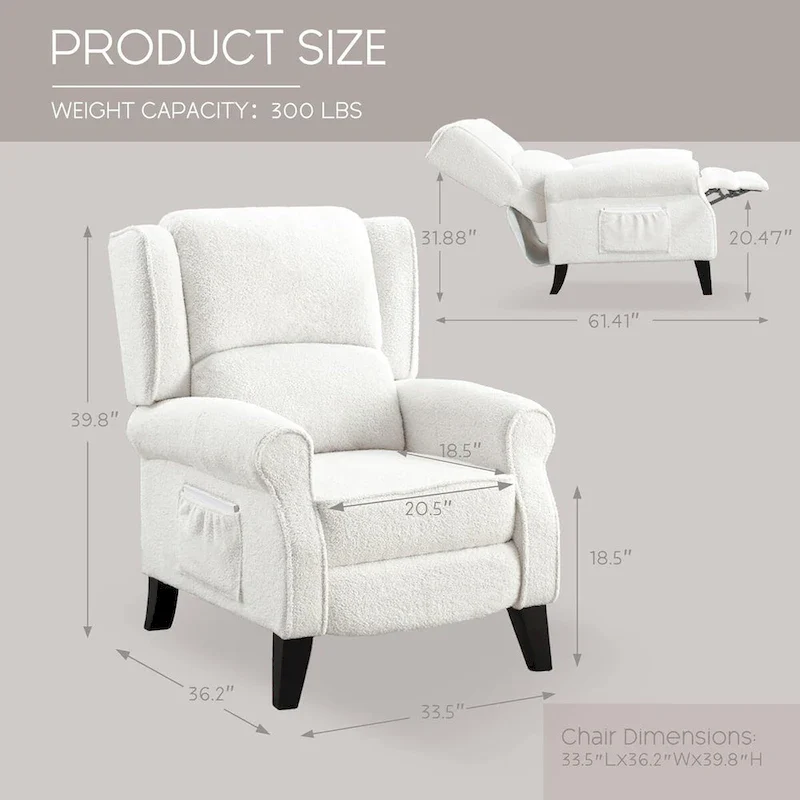 HOMYKA Manual Pushback Recliner Adjustable Accent Chair Wingback Armchair Set of 2