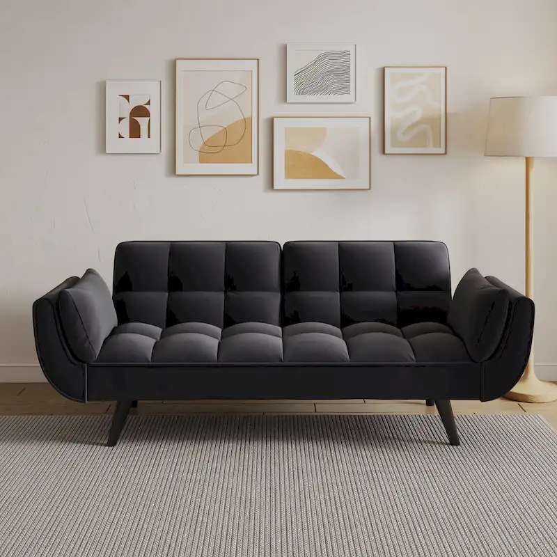 57 Sofa Bed,Polyester Blend Comfy Futon Couch Bed with 2 Square Pillows, Convertible Sleeper Sofa with Adjustable Backrest