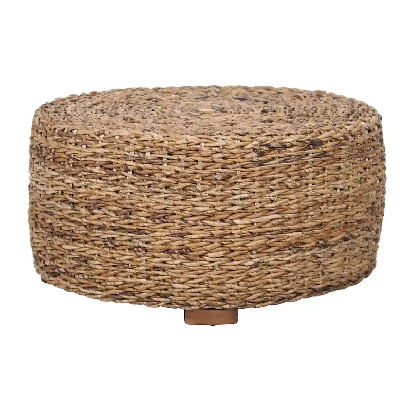 Hand-Woven Natural Abaca Wood Round Coffee Table Ottoman by East at Main