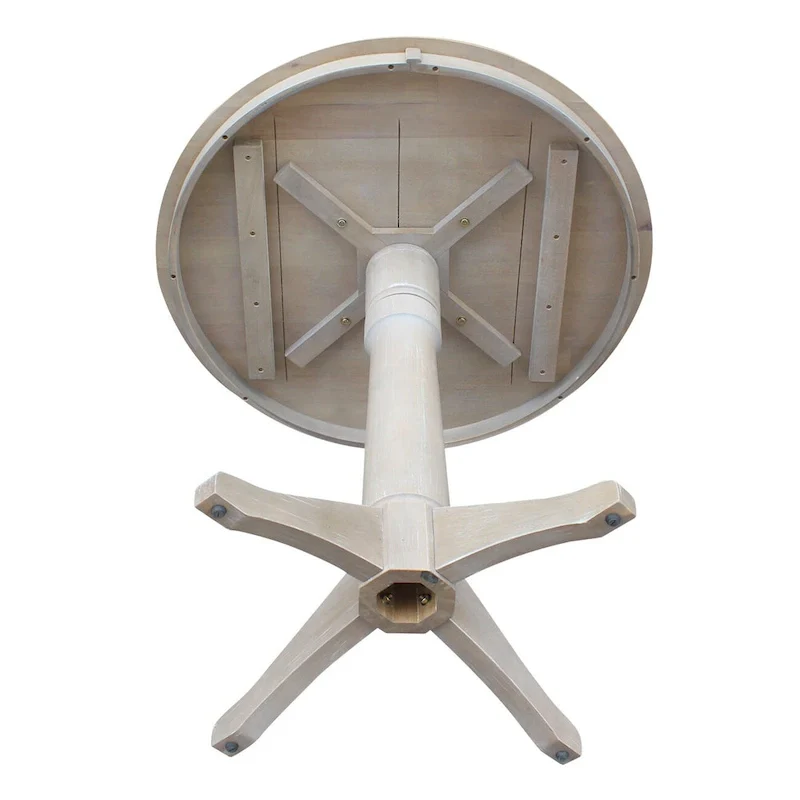 Round Top 36 x 36 Solid Wood Pedestal Table in Washed Gray Taupe