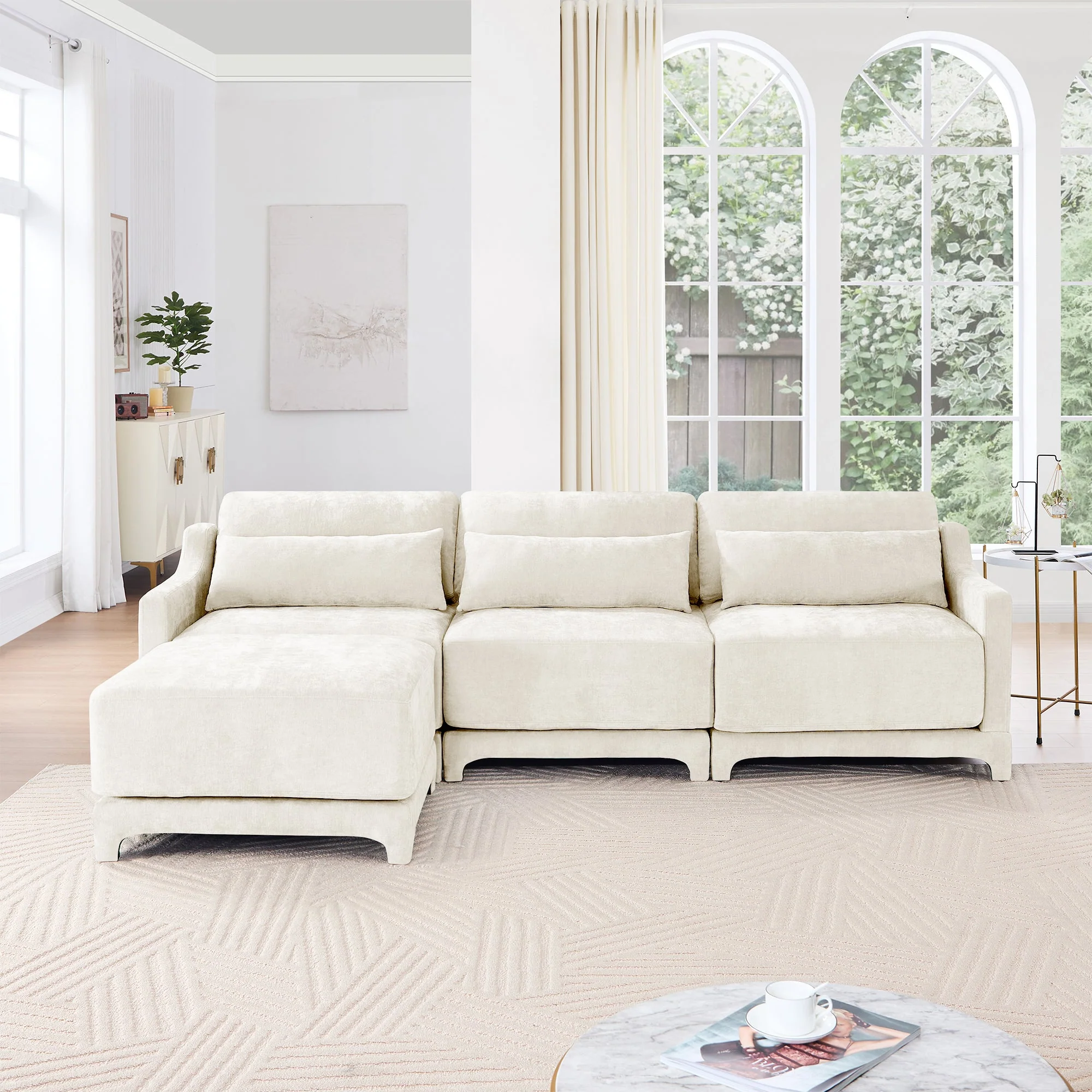 Walker Edison | High-Resilience Foam Chenille Sectional Sofa with Ottomans