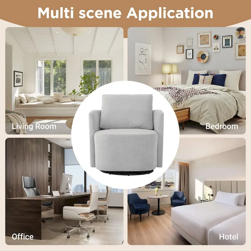 360 Swivel Chair, 29.9 Accent Barrel Armchair, Upholstered Swivel Sofa Chair with Curved Design