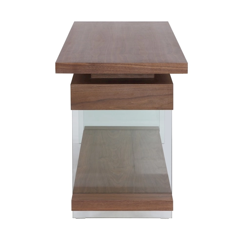 Somette Rotatable Glass and Walnut Veneer Wooden Desk