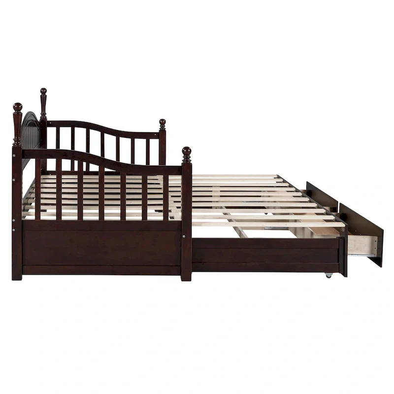 Twin Wooden Daybed with 2 Drawers & Trundle