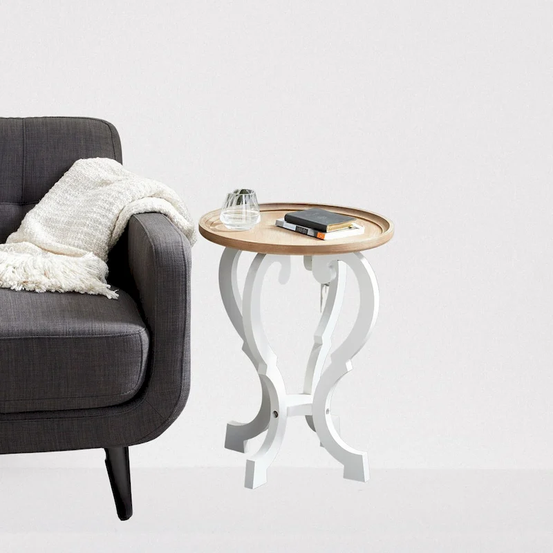 Scrolled Wood Round End Accent Table - 25x19x19