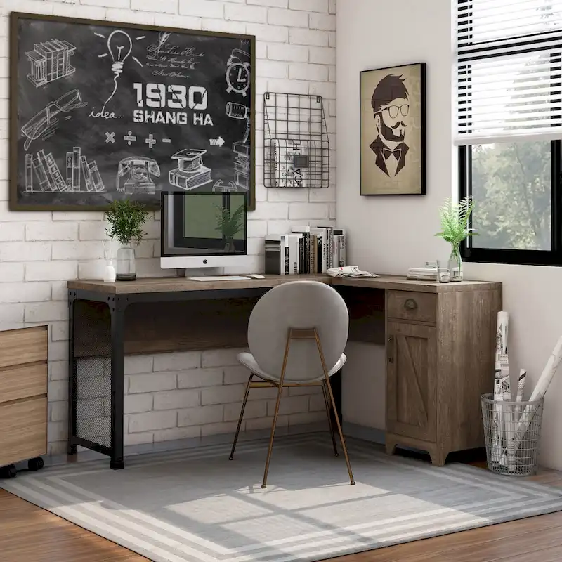 DH BASIC Farmhouse 61-inch L-shape Desk by Denhour
