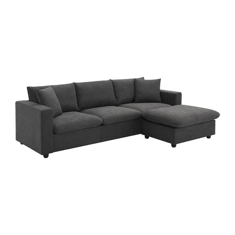 4-Seat Polyester L-Shaped Sectional Sofa with Convertible Ottoman