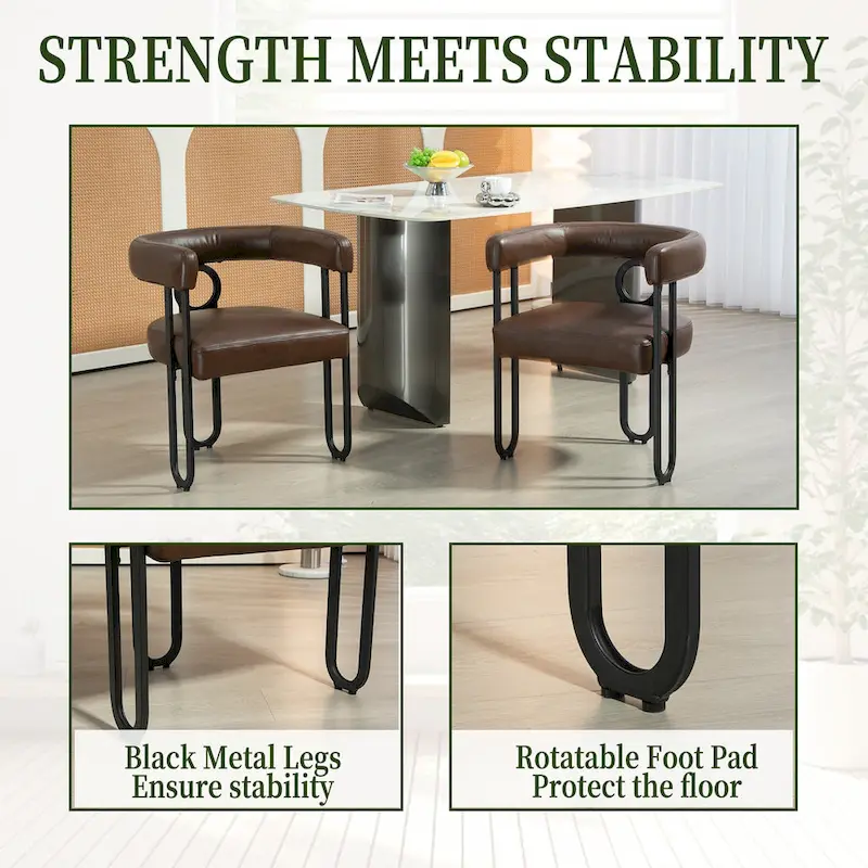 2 PCS PU Leather Upholstered Dining Chair Set wMetal Legs