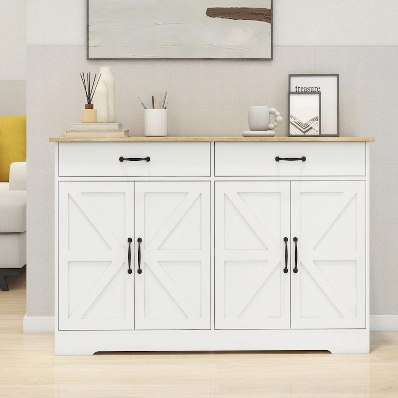 Farmhouse Buffet Cabinet: Rustic Charm with 2 Drawers, 4 Doors