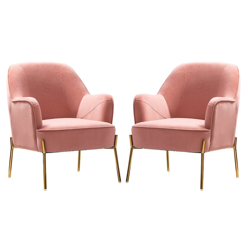 Marina Modern Velvet Accent Chair with Golden Legs Set of 2 by HULALA HOME