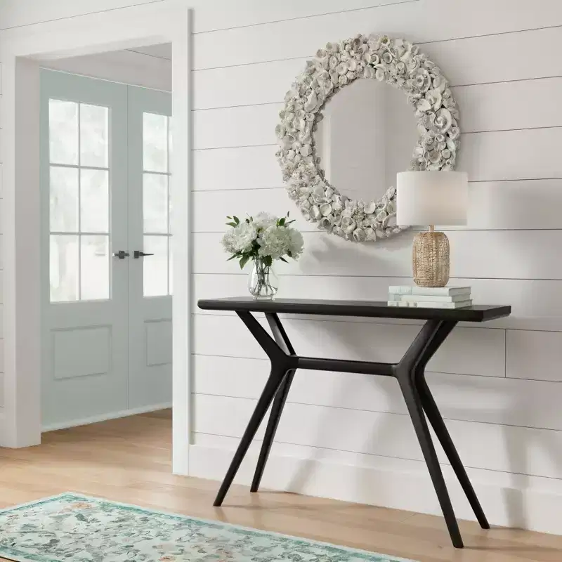 Solid Pine Console Table, Cross-Leg Base, Mid-Century Modern, 46