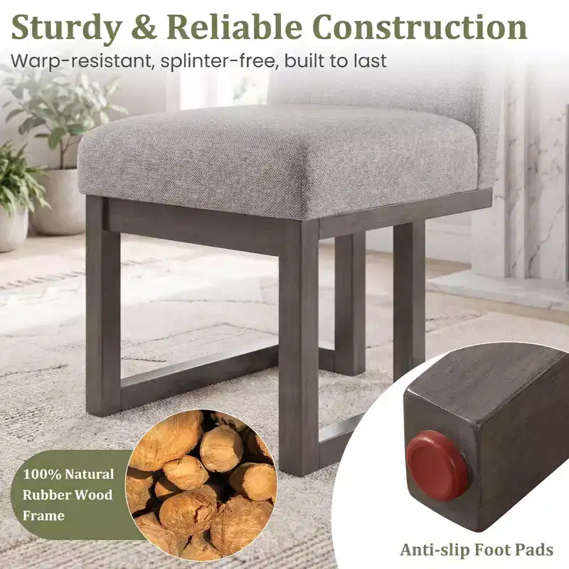 Beige+Gray / Walnut Farmhouse Upholstered Dining Chair, Armless, 2/4 PCS