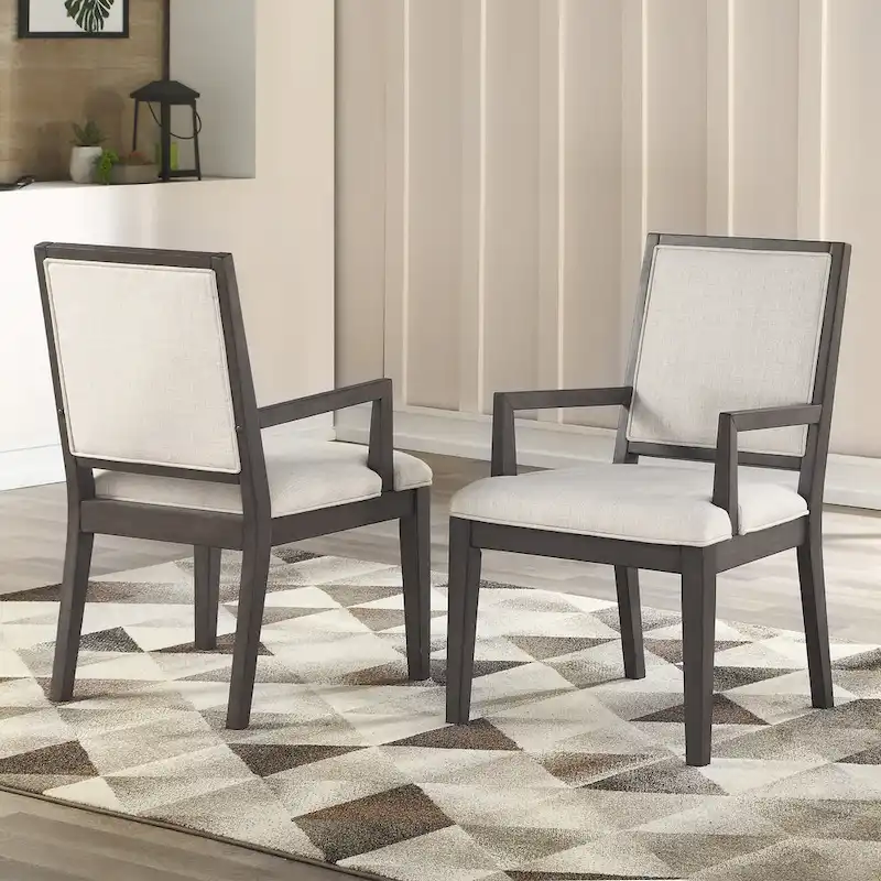 Newport Furnishings Modern Washed Grey Wood Arm Dining Chairs (Set of 2)