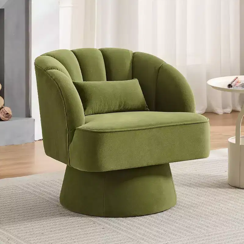 Acekool 360 Swivel Barrel Chair - Plush Teddy Velvet Lounge Chair
