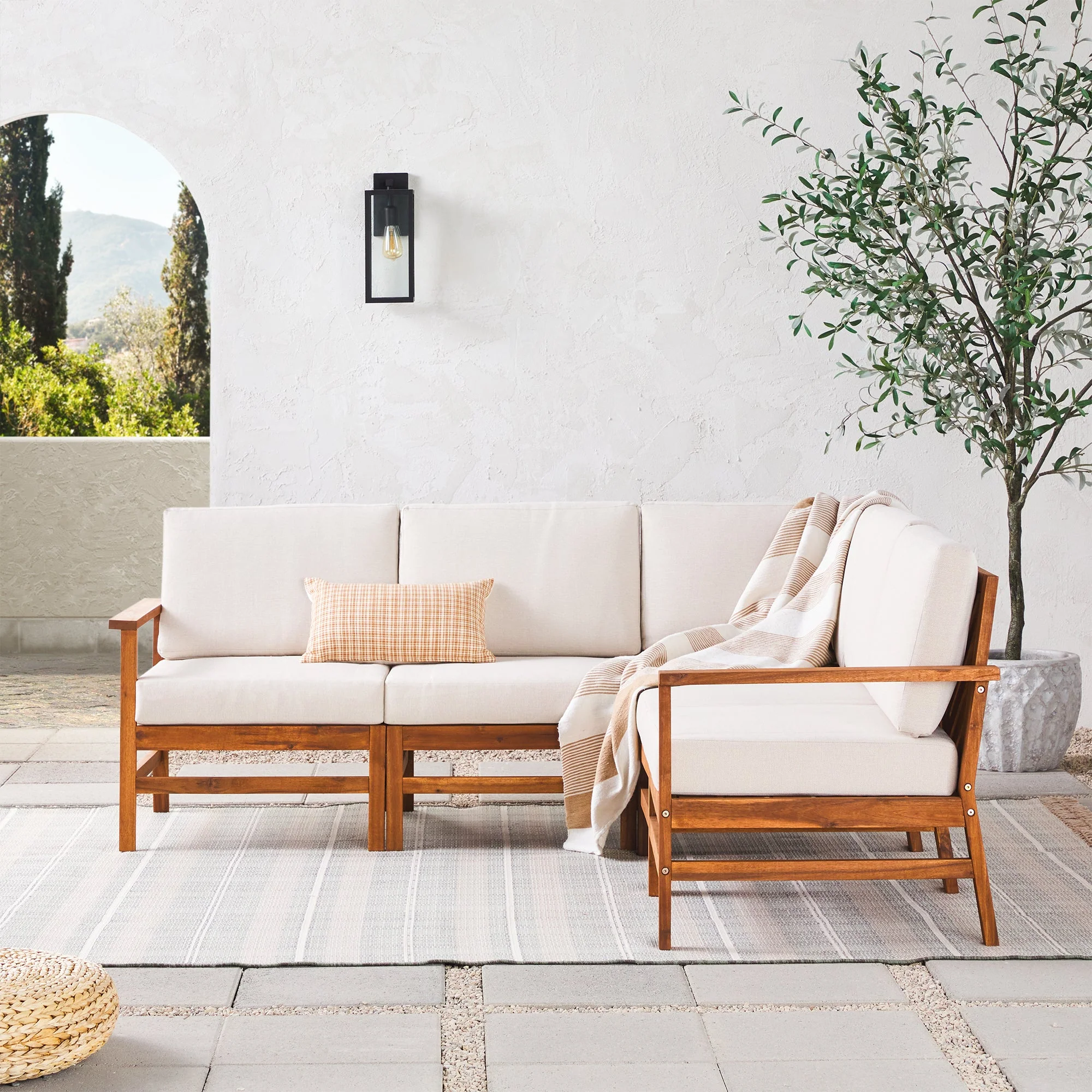 Vincent Acacia Wood Modular Chevron Sectional Seats