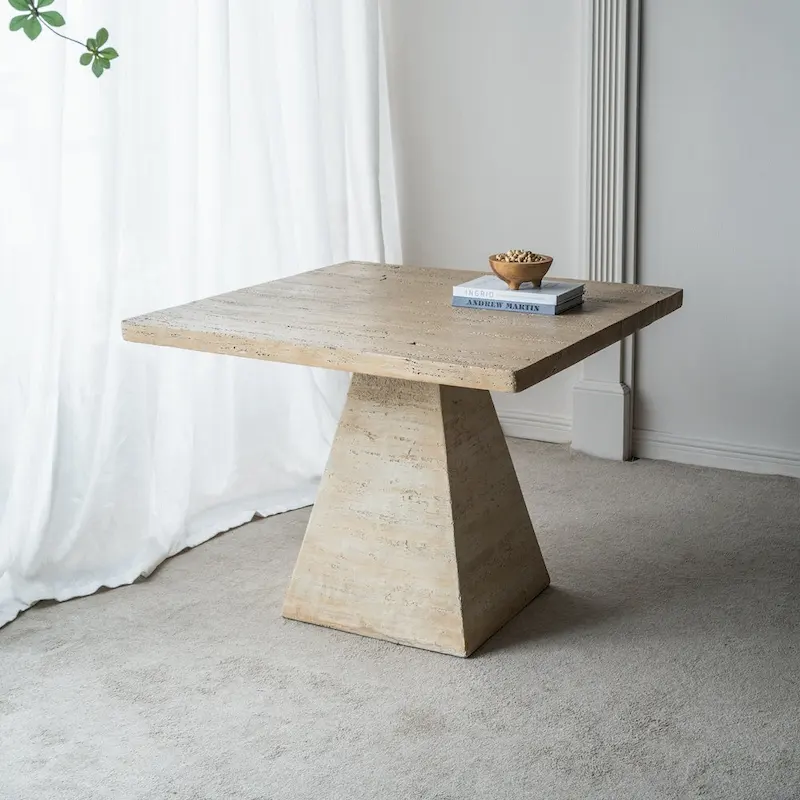 Cement Square Dining Table with Pedestal Base