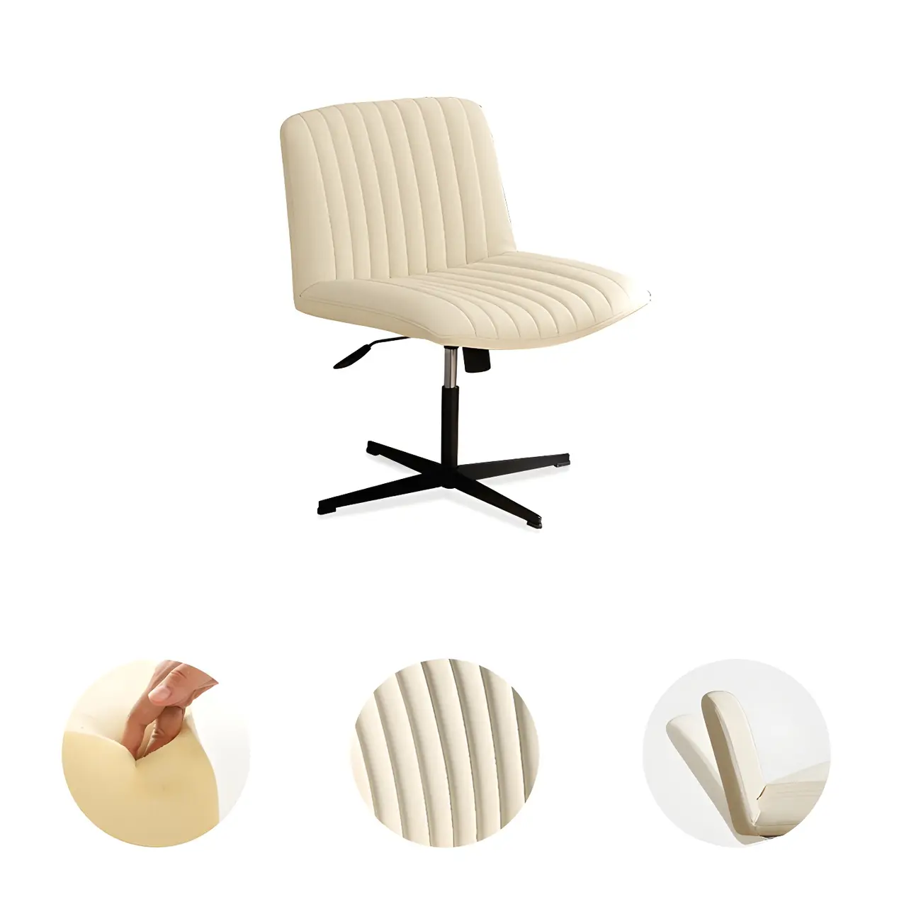 Modern Cream Leather Adjustable Swivel Side Chair