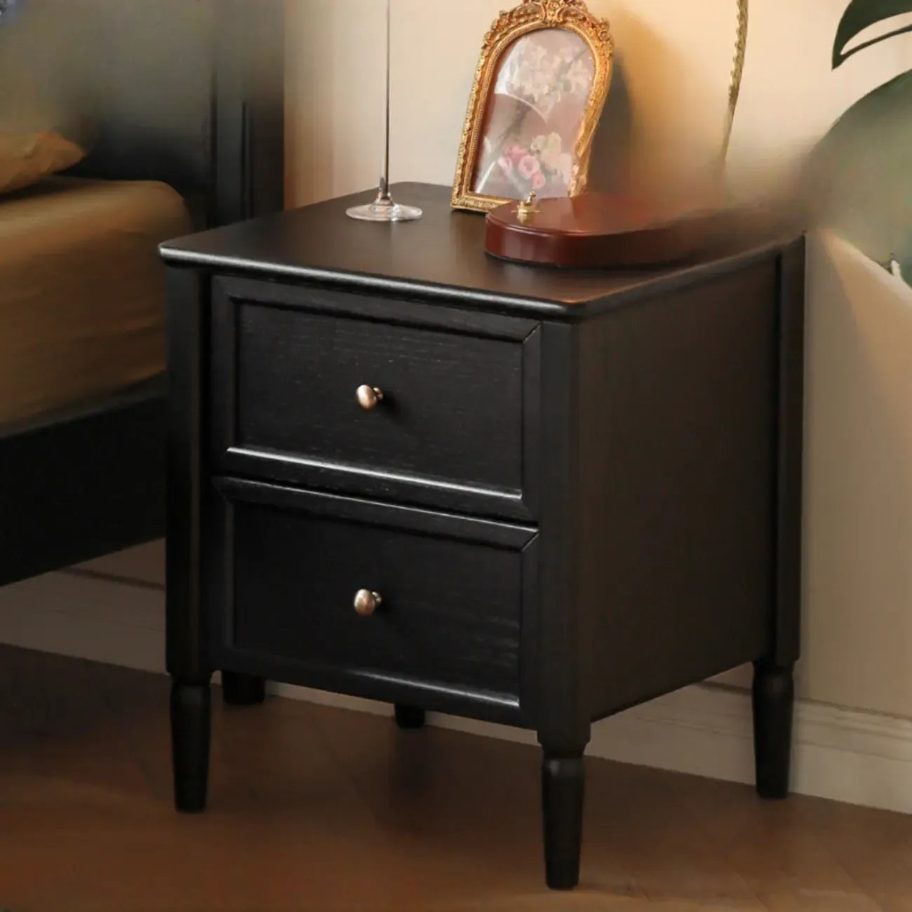 Modern Black Bedside Table with 2 Storage Drawers
