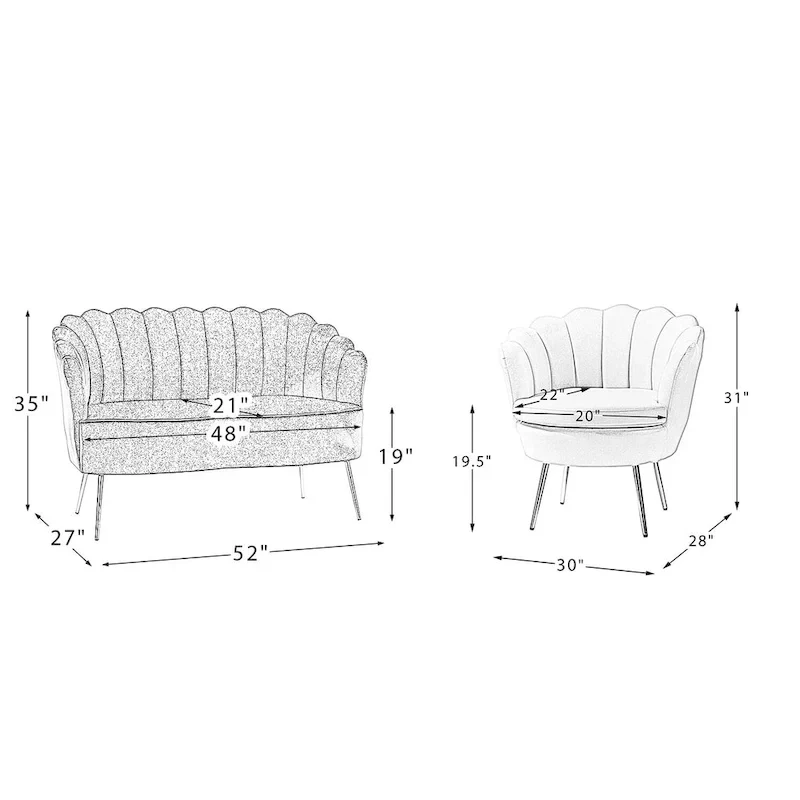 Xabier 52 in. 3 Piece Living Room Set by HULALA HOME