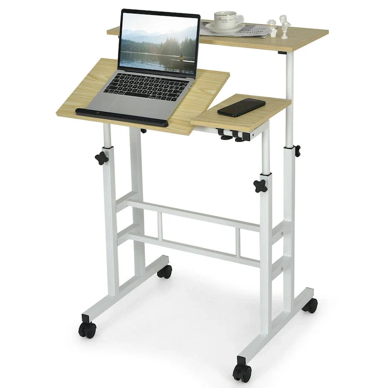 Gymax Mobile Stand up Desk Adjustable Computer Desk Tilting