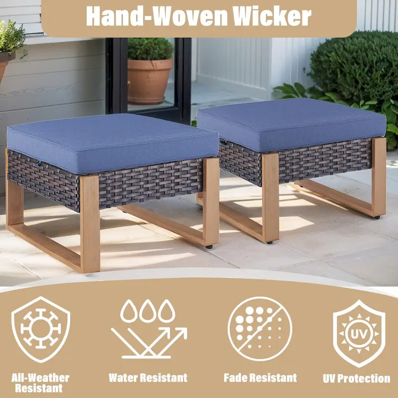 Gymojoy PE Rattan Chairs with Sofa Ottoman Set - Brown