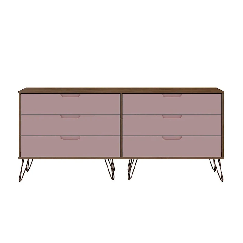 6-Drawer Double Low Dresser with Metal Legs