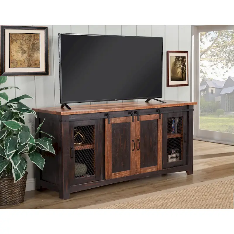 65-Inch Solid Wood TV Stand with Barn Doors