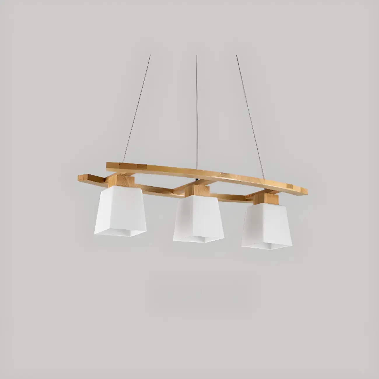 Modern 3-Light Wooden Glass Pendant Light Island Hanging