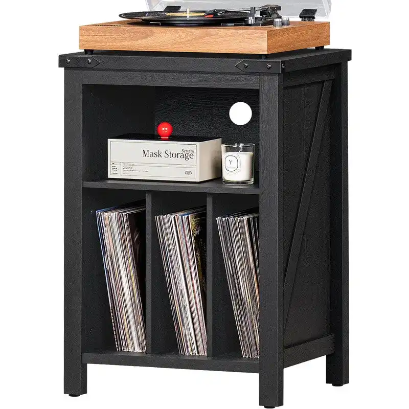 Record Player Stand with Vinyl Record Storage - 15.74D x 19.68W x 29.01H