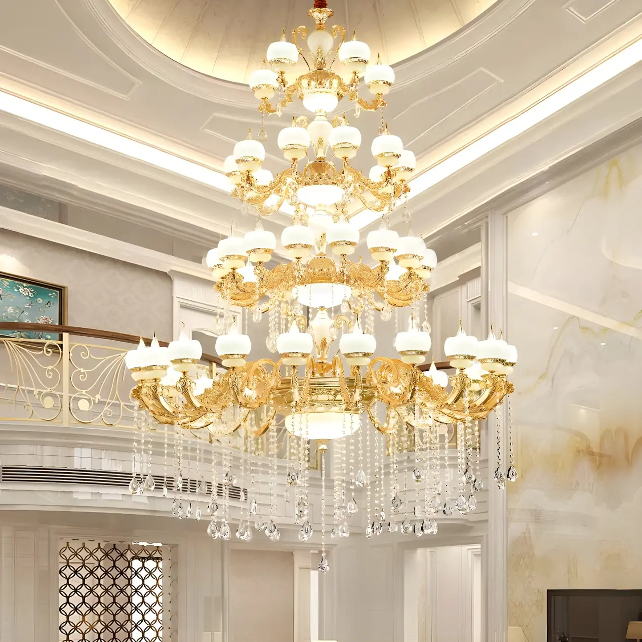 Large Gold Multi-Tier up Light Crystal Pendant Ceiling Chandelier
