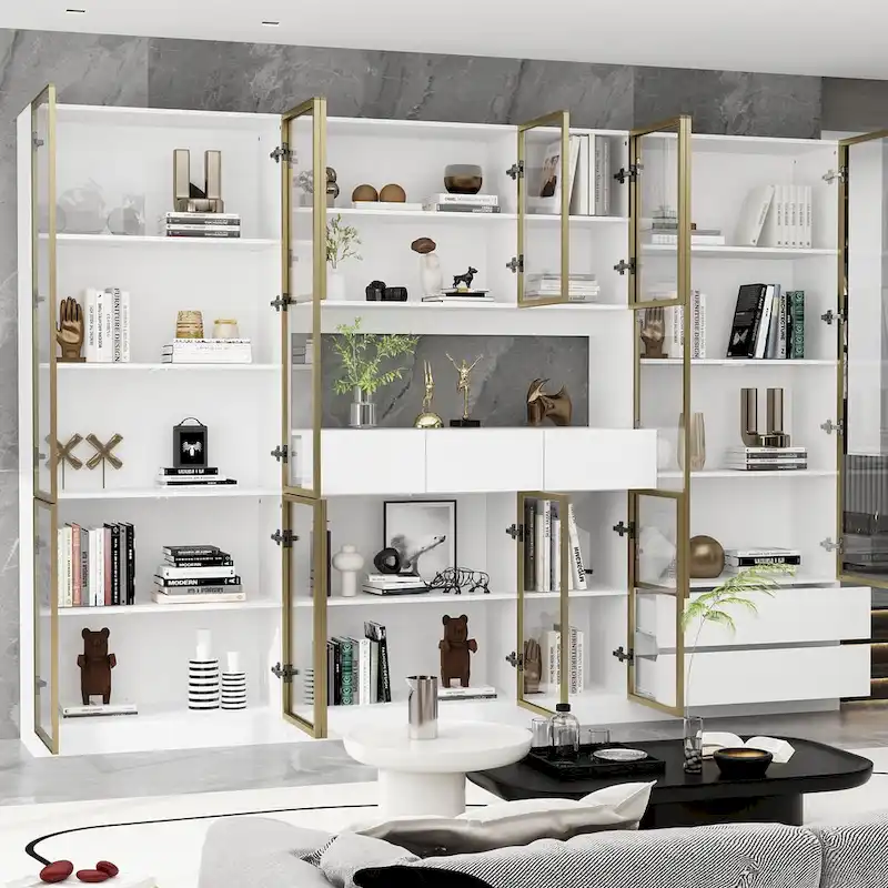 Sleek Tall Modular Display Cabinet with LED Lighting