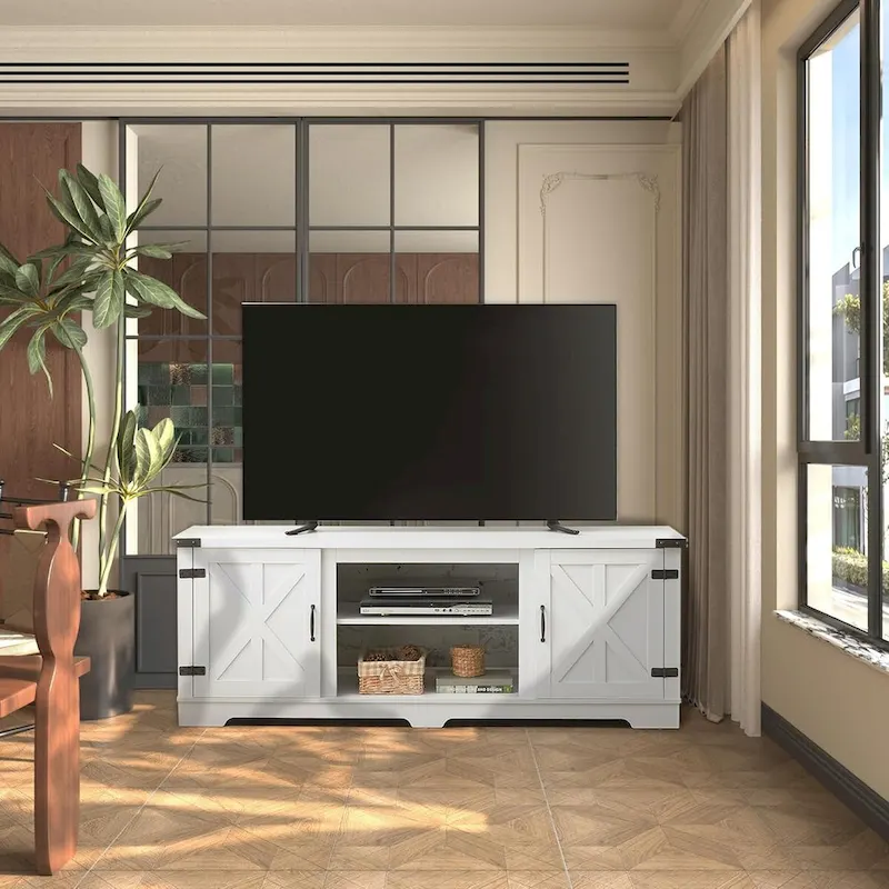 Roomfitters Modern Farmhouse TV Media Stand, Barn-Inspired Home Entertainment Console