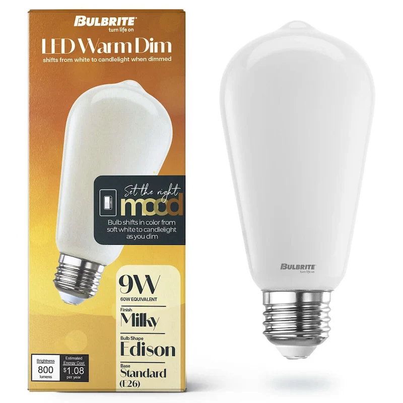 Bulbrite 9 Watt LED ST18 Light Bulbs, Warm Dimming 3000K (Soft White) - 1800K (Candlelight), 800 Lumens, (2 Pack) - Pack of 2