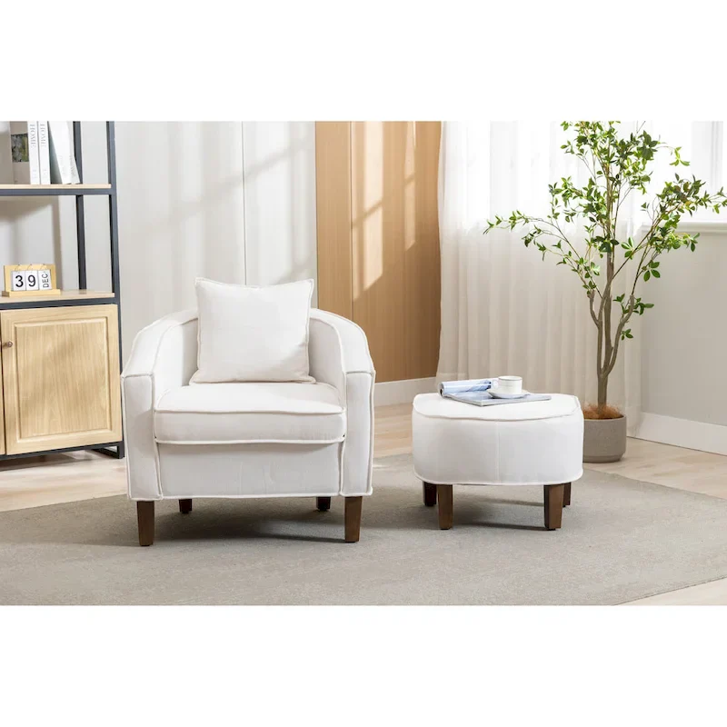 Upholstered Barrel Accent Chair with Ottoman