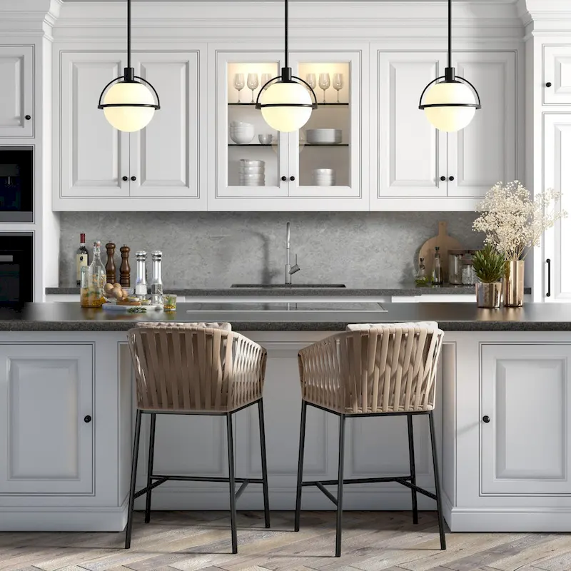 Cieonna Blackened Bronze and White Milk Glass Pendant - Blackened Bronze/Milk Glass