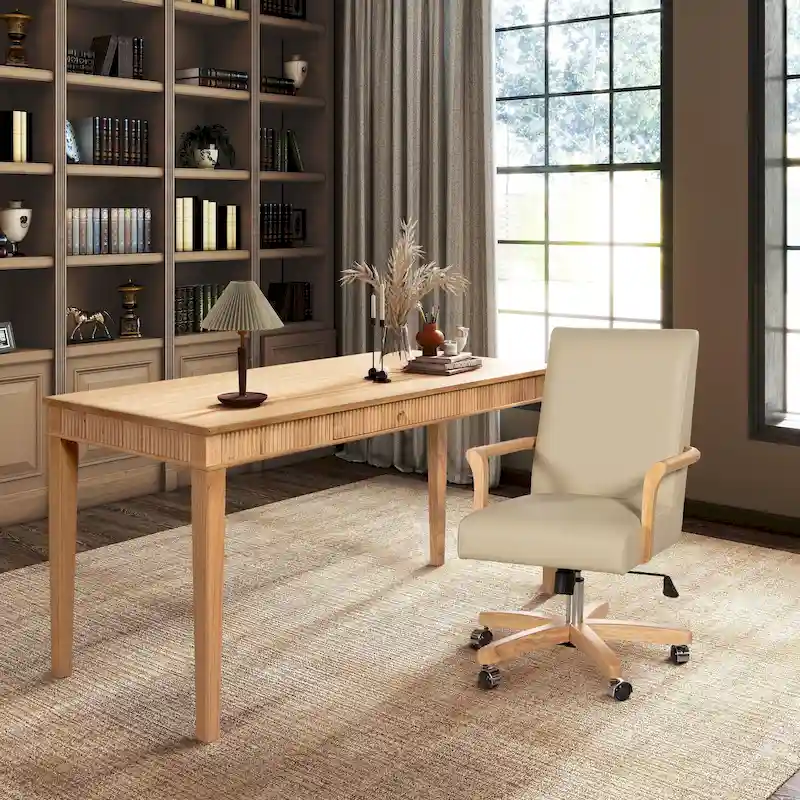 Modern Farmhouse Top Grain Leather Swivel Office Desk Chair