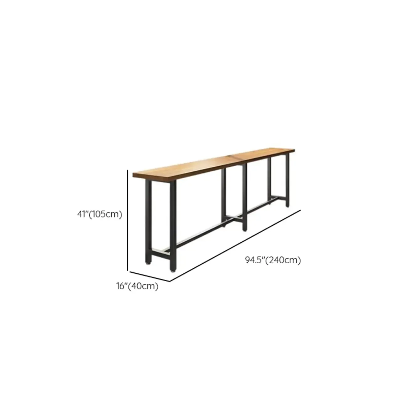 Natural Finish Rectangular Wood Metal Long Trestle Bar Table