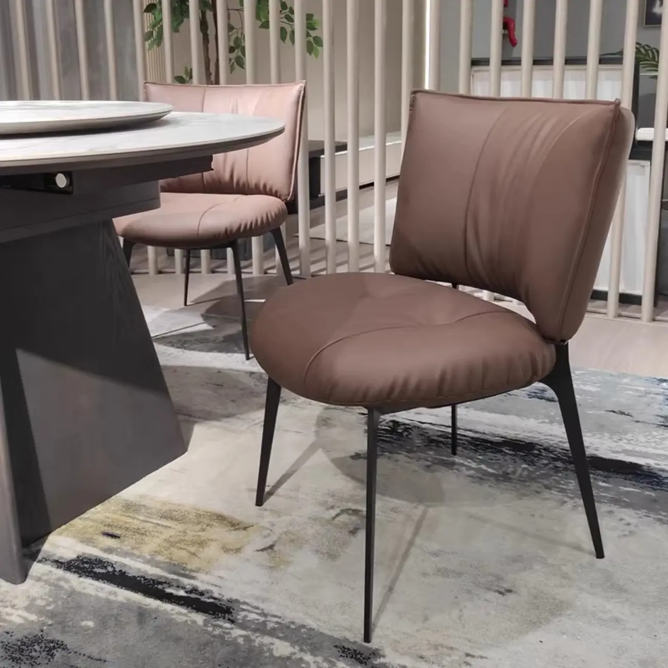 Modern Leather Low Back Dining Chair with Metal Legs